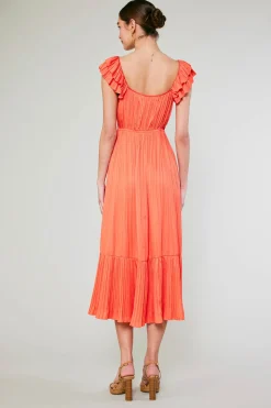 Current Air Square Neck Flutter Sleeve Midi Dress ORANGERED Outlet