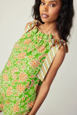 Current Air Striped Bow Floral Top GREENORANGEMLT Best