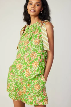 Current Air Striped Bow Floral Top GREENORANGEMLT Best