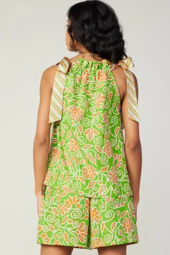 Current Air Striped Bow Floral Top GREENORANGEMLT Best