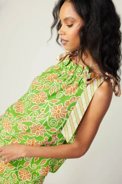 Current Air Striped Bow Floral Top GREENORANGEMLT Best