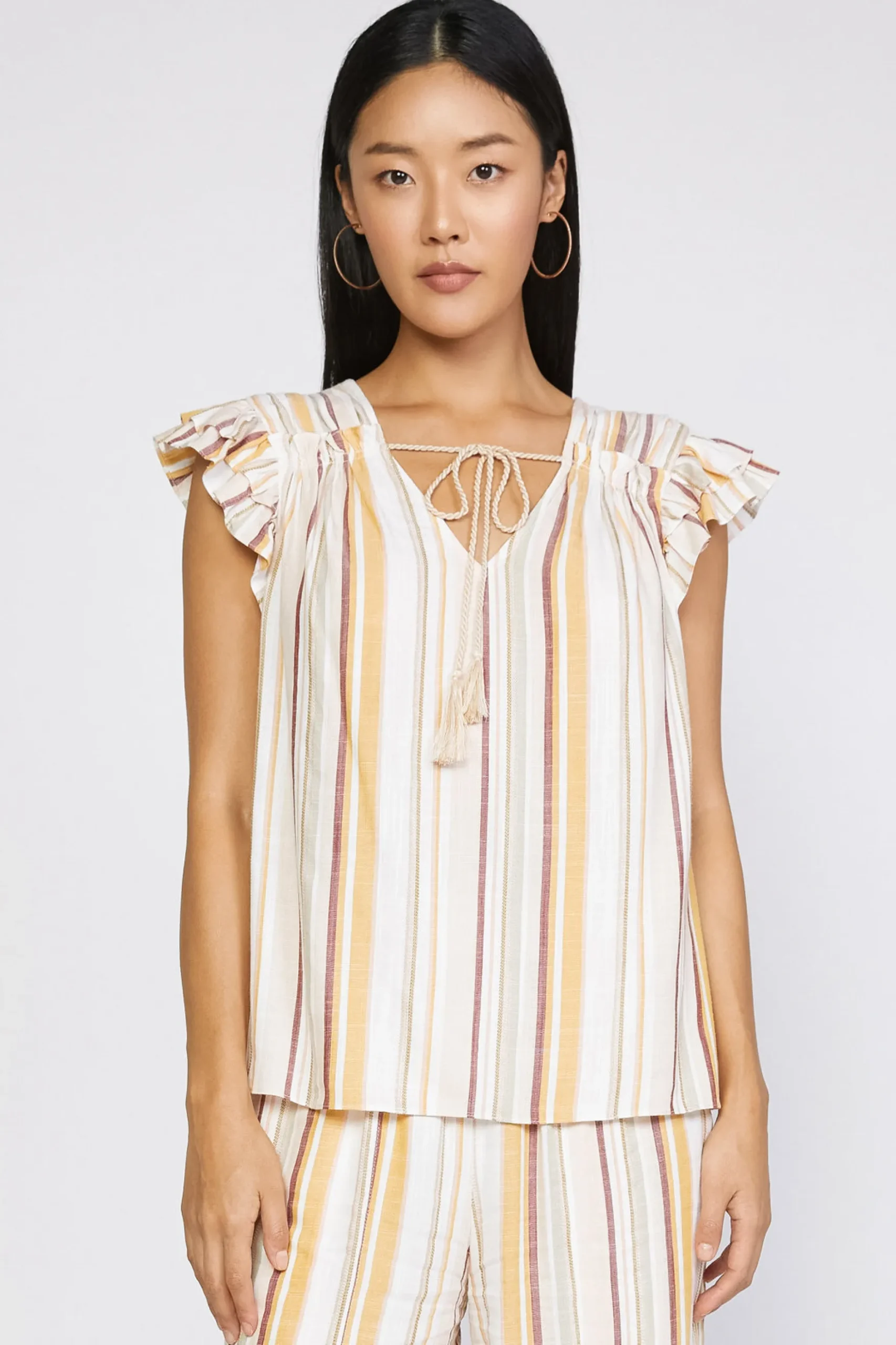 Current Air Striped Flutter Sleeve Top MULTISTRIPE Sale