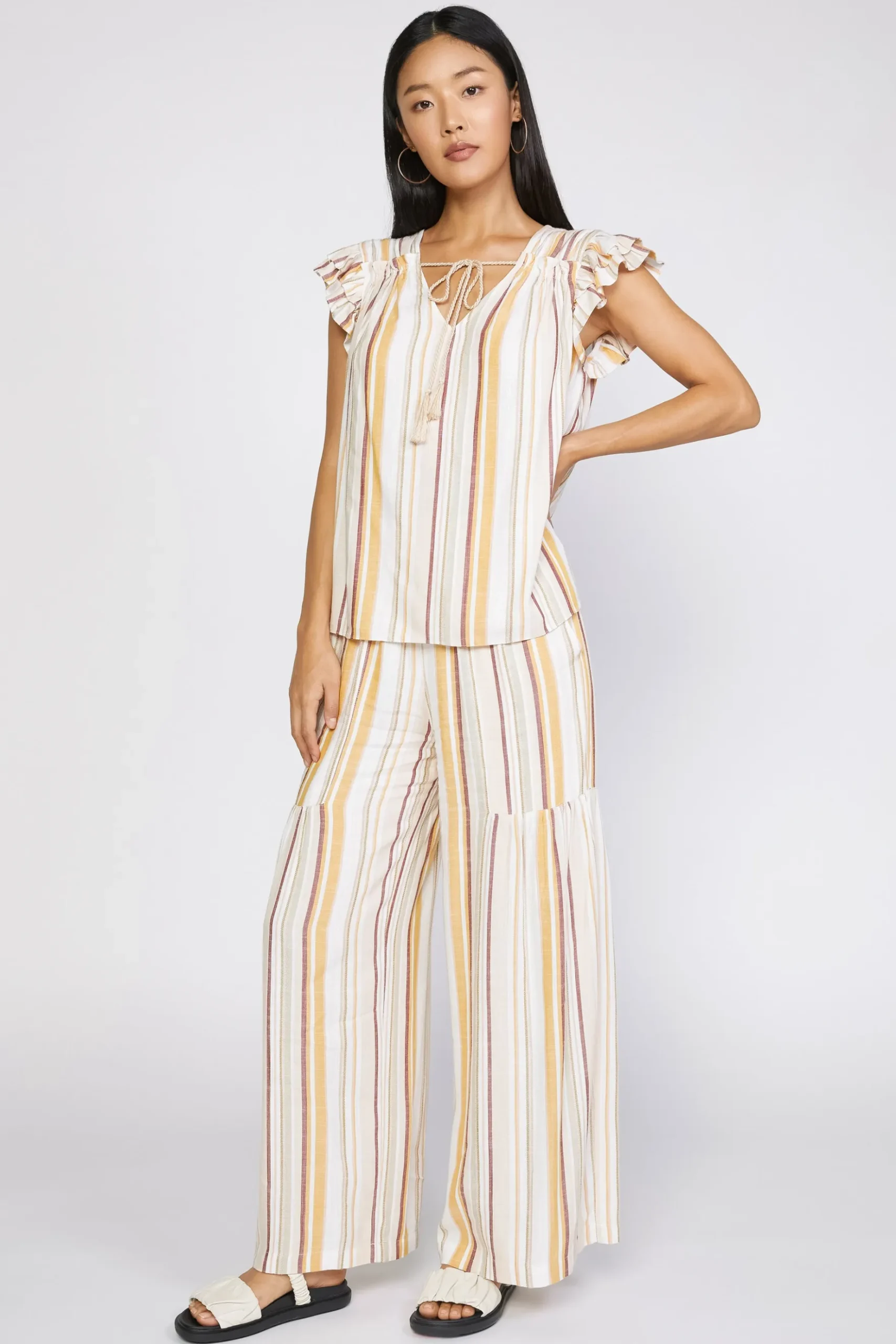 Current Air Striped Flutter Sleeve Top MULTISTRIPE Sale
