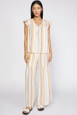 Current Air Striped Flutter Sleeve Top MULTISTRIPE Sale