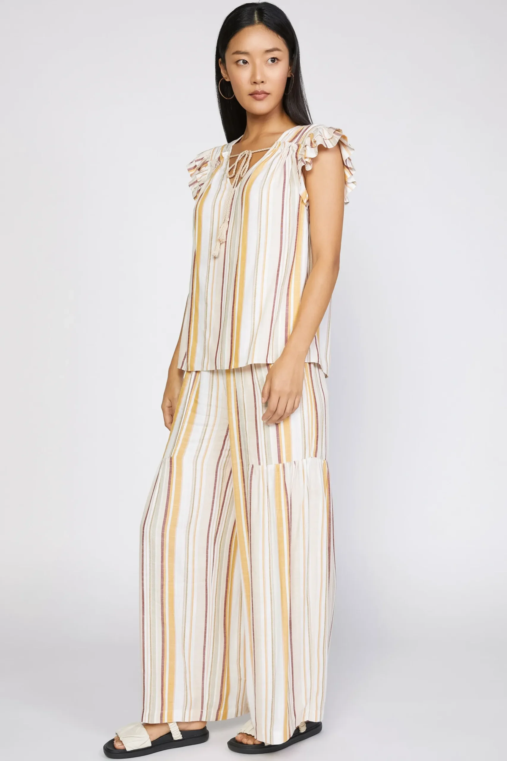 Current Air Striped Flutter Sleeve Top MULTISTRIPE Sale
