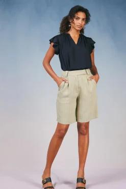 Current Air Striped Knee Length Shorts KHAKISTRIPE New