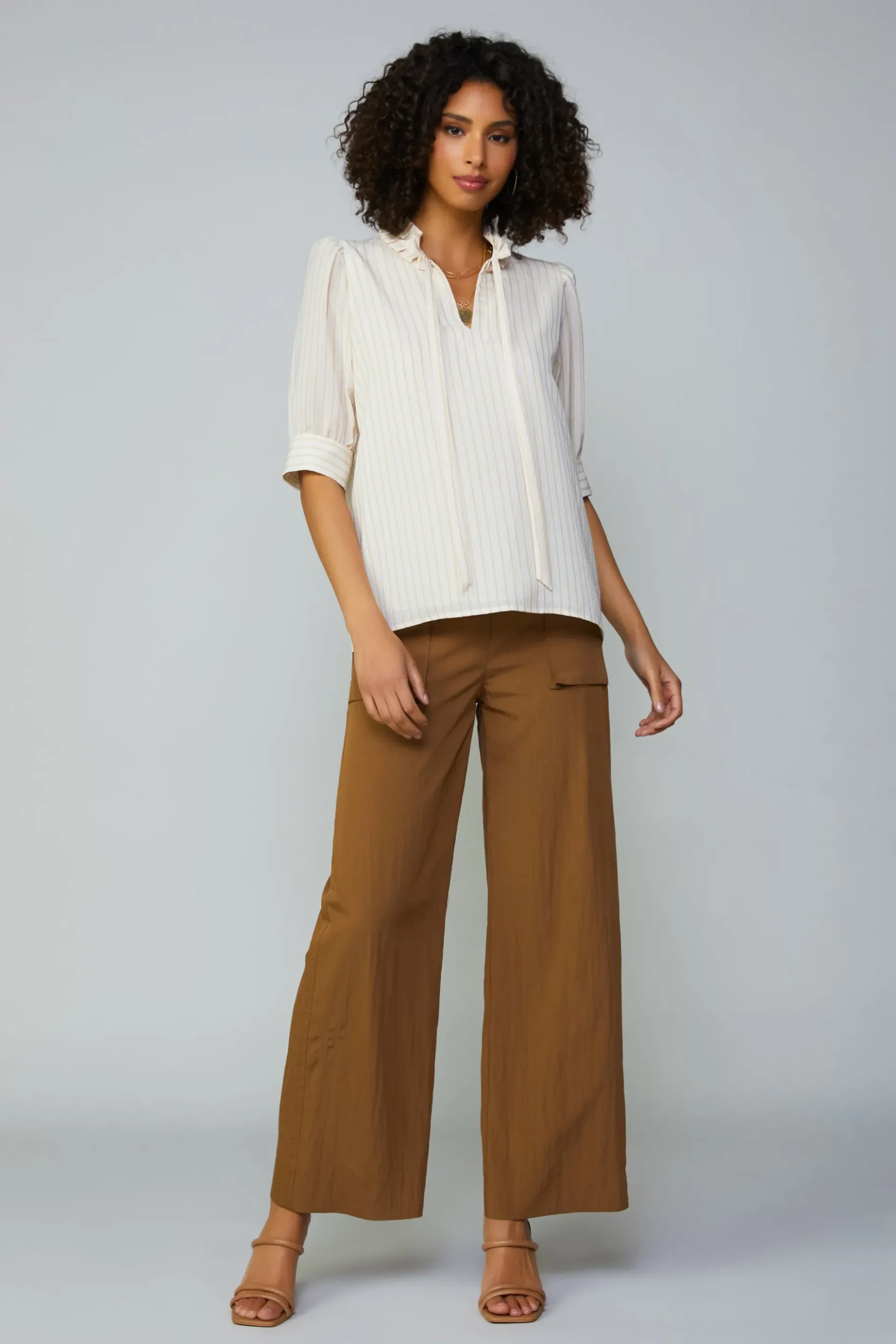 Current Air Striped Structured Sleeve Blouse NATURALSTRIPE Outlet