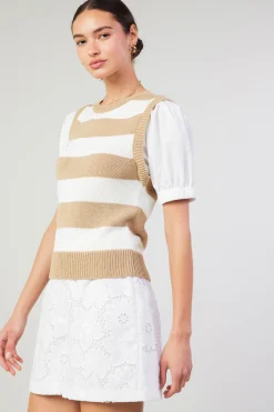 Current Air Striped Sweater Top TAUPE Best
