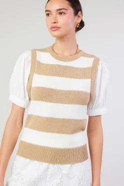 Current Air Striped Sweater Top TAUPE Best
