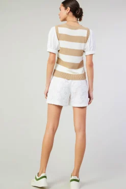 Current Air Striped Sweater Top TAUPE Best