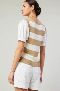 Current Air Striped Sweater Top TAUPE Best