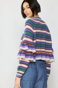 Current Air Striped Tiered Sleeve Sweater PURPLEGREEN New
