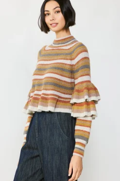 Current Air Striped Tiered Sleeve Sweater MUSTARDMLT Sale