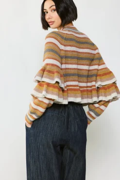 Current Air Striped Tiered Sleeve Sweater MUSTARDMLT Sale