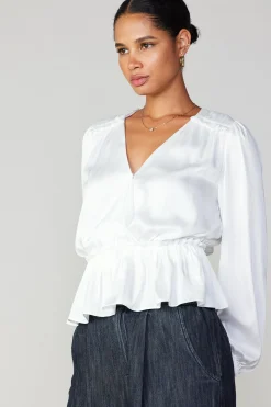 Current Air Surplice Peplum Blouse WHITE Sale