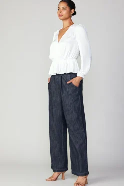 Current Air Surplice Peplum Blouse WHITE Sale