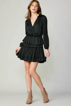 Current Air Surplice Tiered Mini Dress BLACK Discount