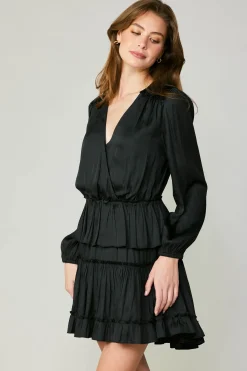 Current Air Surplice Tiered Mini Dress BLACK Discount