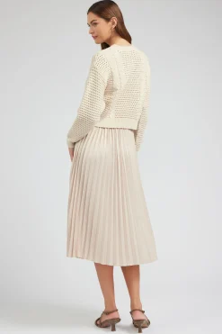 Current Air Sweater & Pleated Dress Set CHAMPAGNE Sale