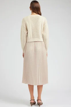 Current Air Sweater & Pleated Dress Set CHAMPAGNE Sale