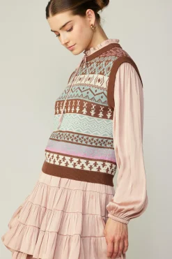 Current Air Sweater Vest Blouse FADEDBLUSHMLT New
