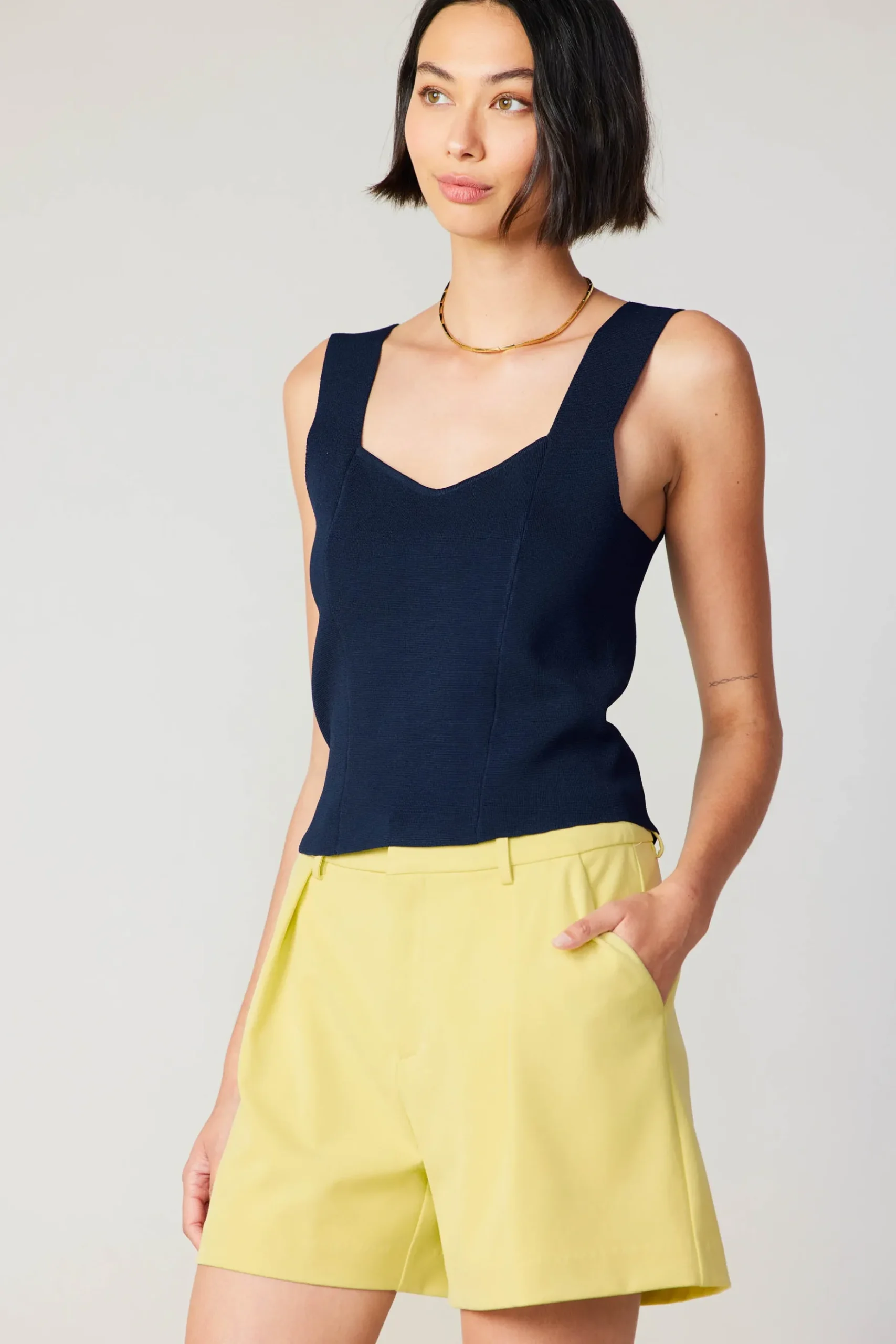 Current Air Sweetheart Knit Tank Top NAVY Fashion