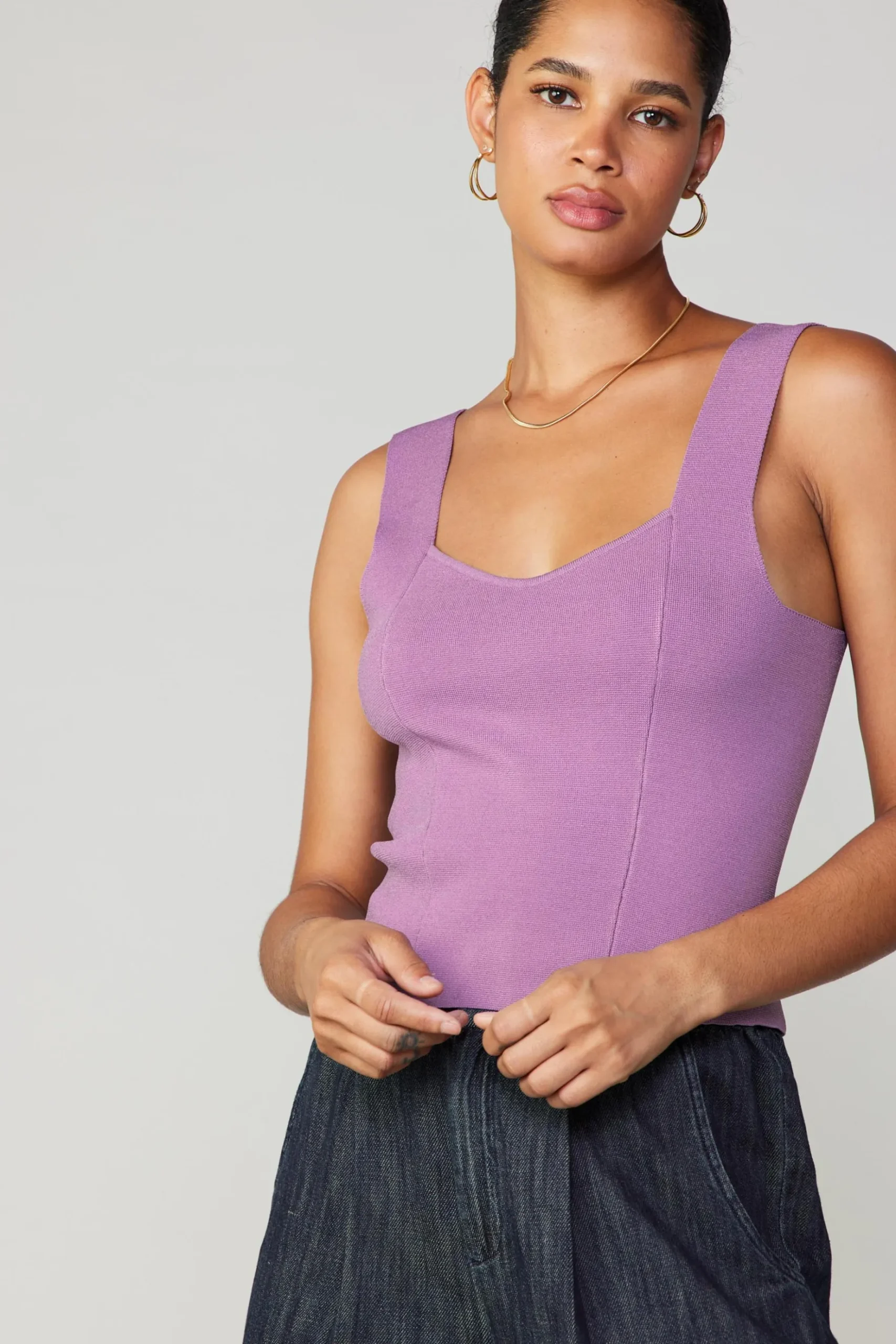 Current Air Sweetheart Knit Tank Top LILAC Hot