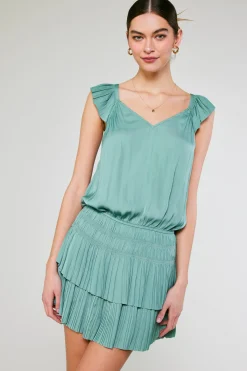 Current Air Sweetheart Smocked Mini Dress SAGEGREEN Discount