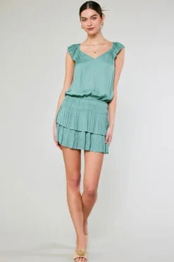 Current Air Sweetheart Smocked Mini Dress SAGEGREEN Discount
