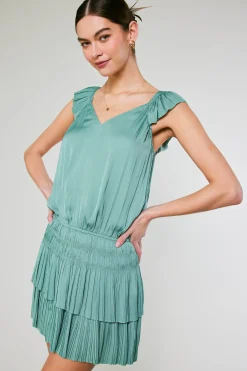 Current Air Sweetheart Smocked Mini Dress SAGEGREEN Discount