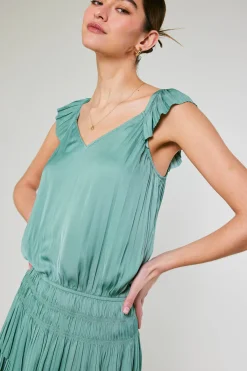 Current Air Sweetheart Smocked Mini Dress SAGEGREEN Discount