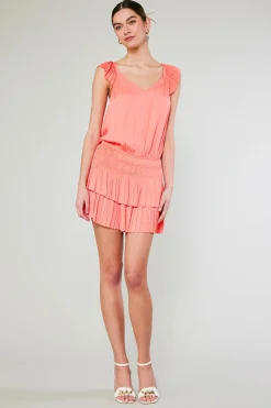 Current Air Sweetheart Smocked Mini Dress CORAL Best
