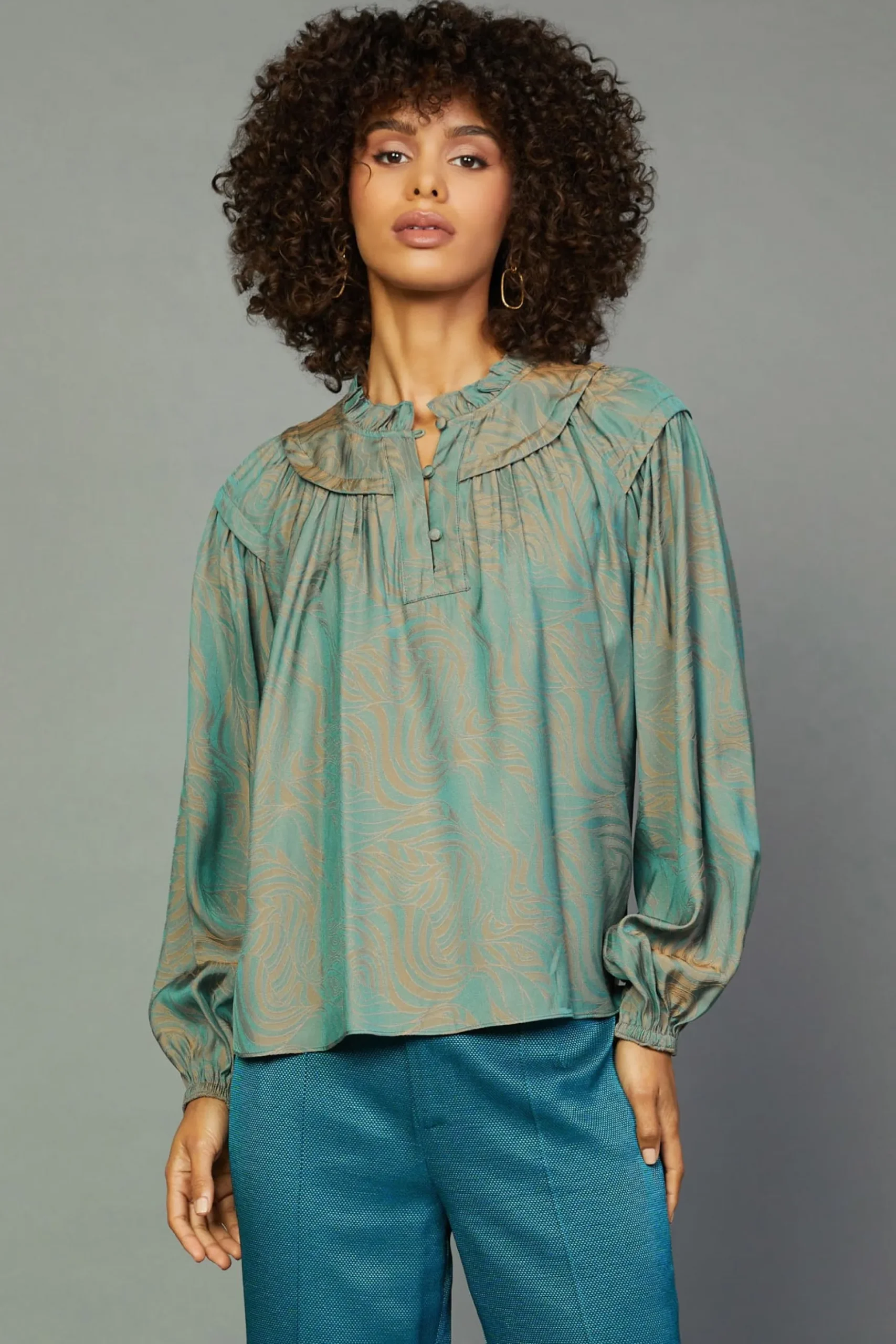 Current Air Swirl Motif Blouse TEAL-ORANGE Sale