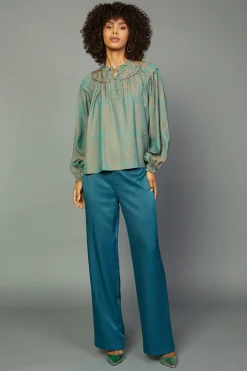 Current Air Swirl Motif Blouse TEAL-ORANGE Sale