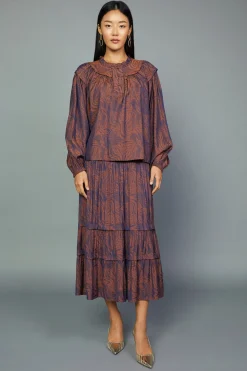 Current Air Swirl Motif Blouse PURPLE-ORANGE Best