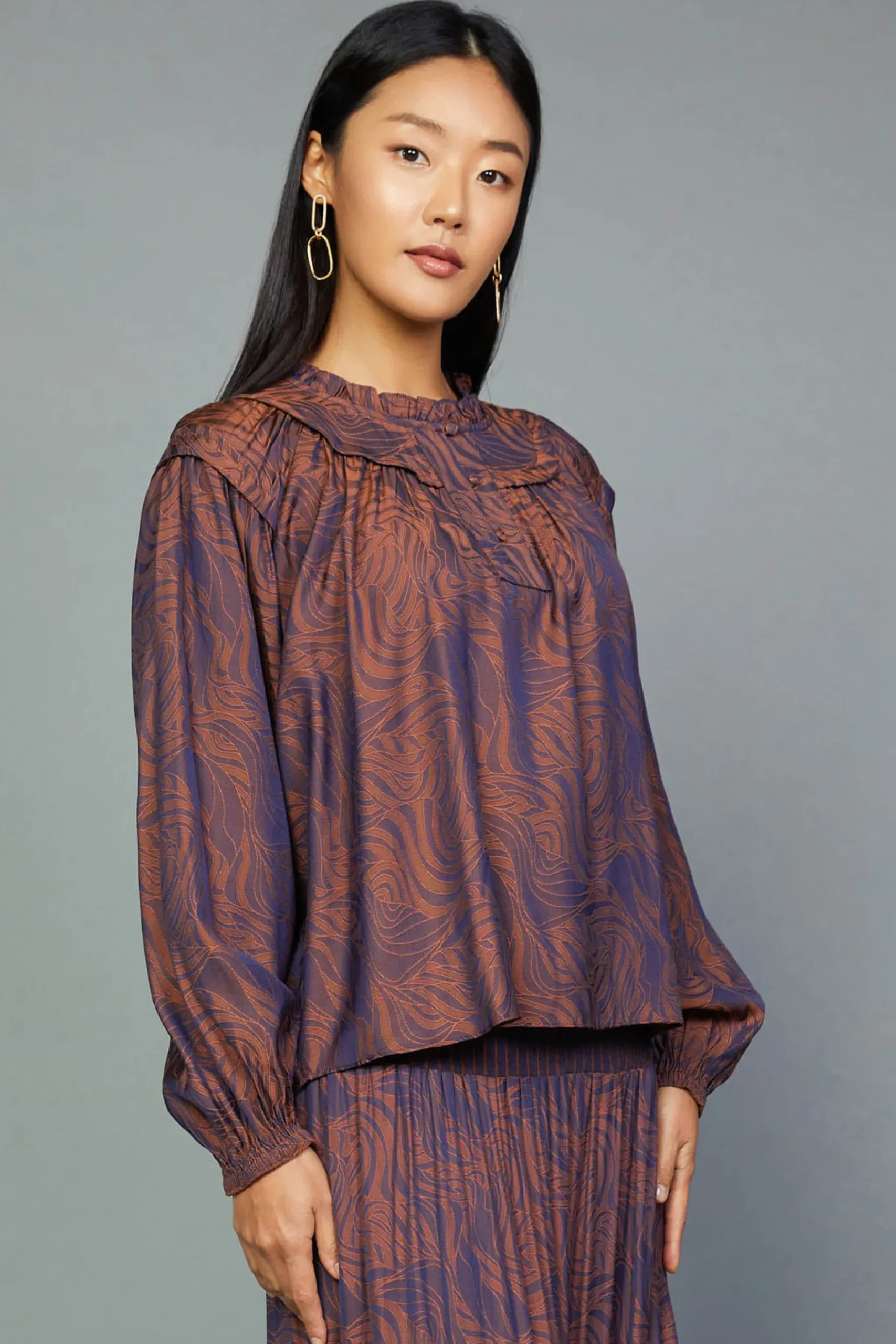 Current Air Swirl Motif Blouse PURPLE-ORANGE Best