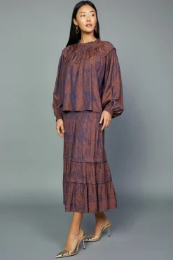 Current Air Swirl Motif Blouse PURPLE-ORANGE Best