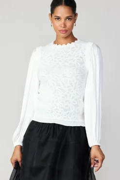 Current Air Textural Knit Sweater Top WHITE New