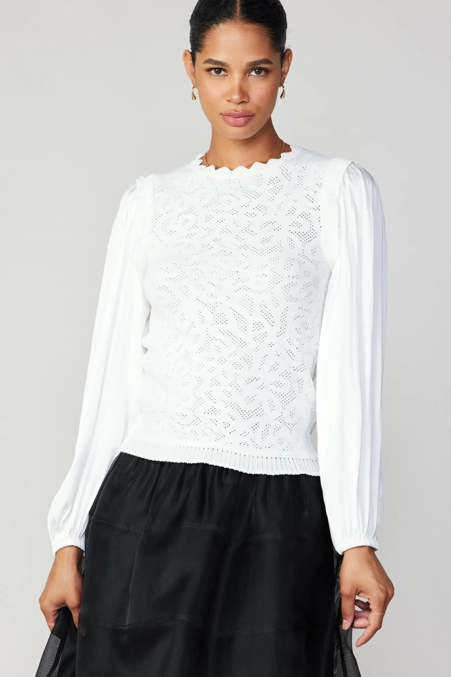 Current Air Textural Knit Sweater Top WHITE New