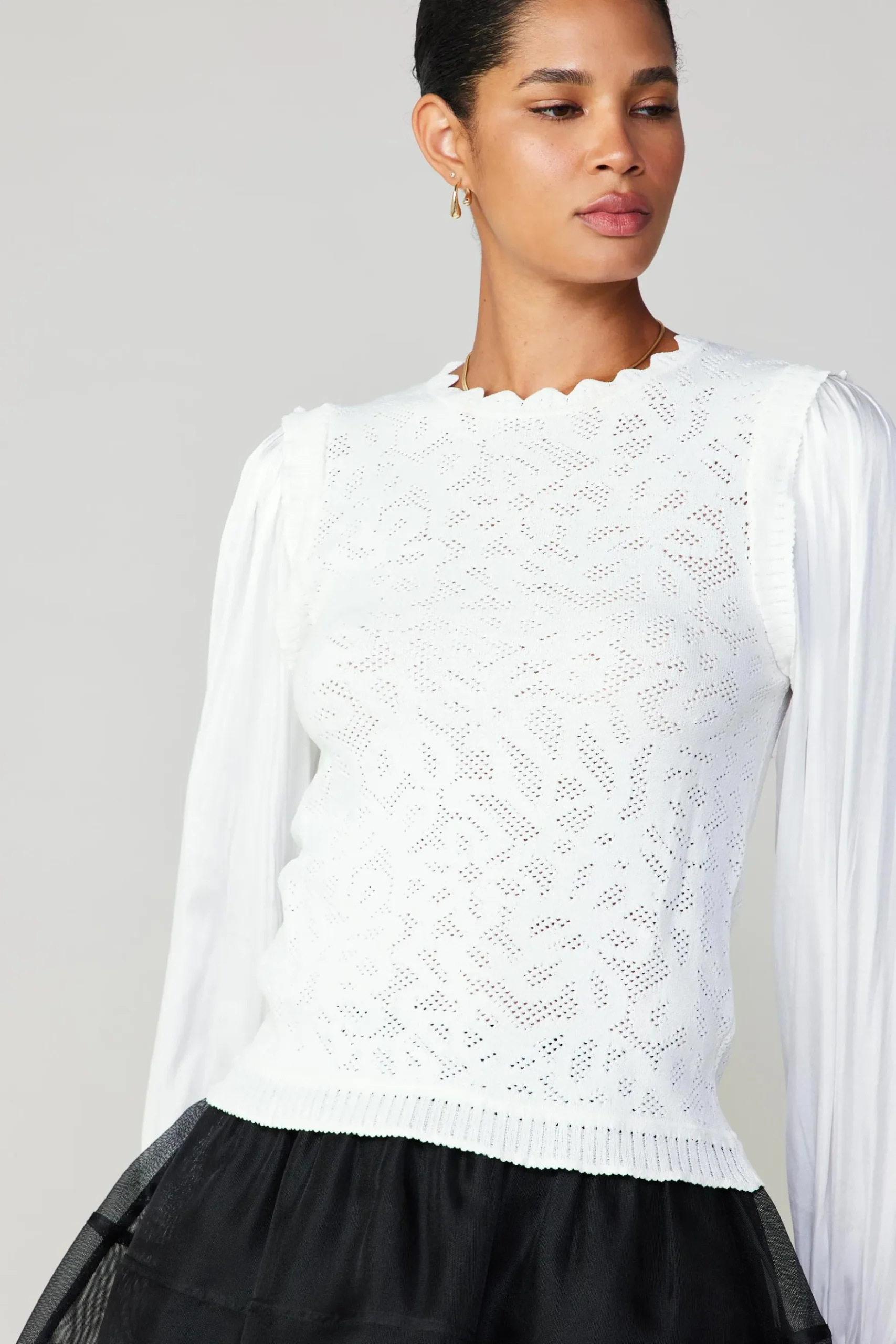Current Air Textural Knit Sweater Top WHITE New