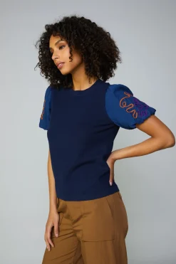 Current Air Texture Stitch Sweater Top NAVY Discount