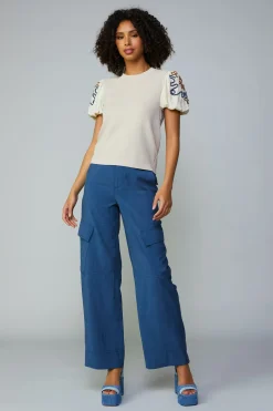 Current Air Texture Stitch Sweater Top NATURAL New
