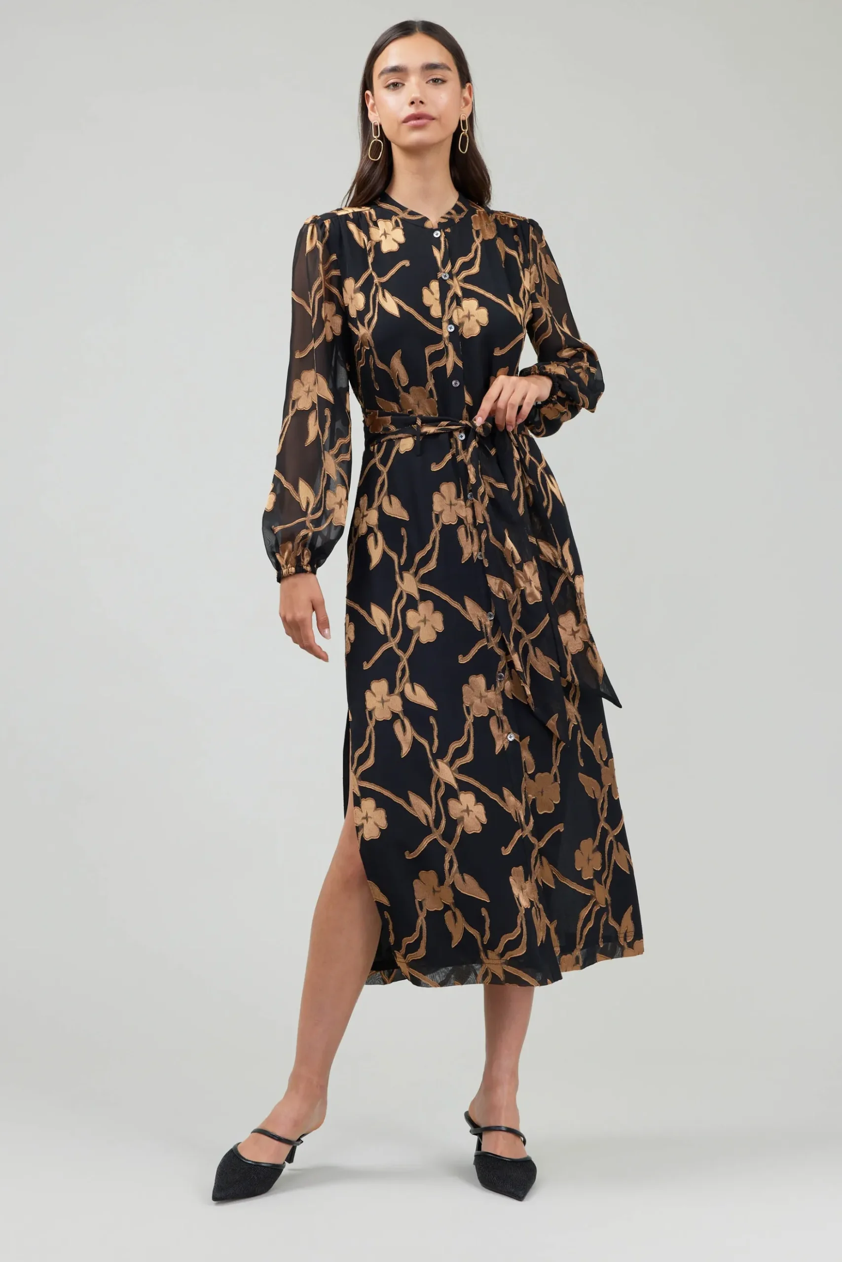 Current Air Textured Floral Midi Dress BLACKGOLD Fashion