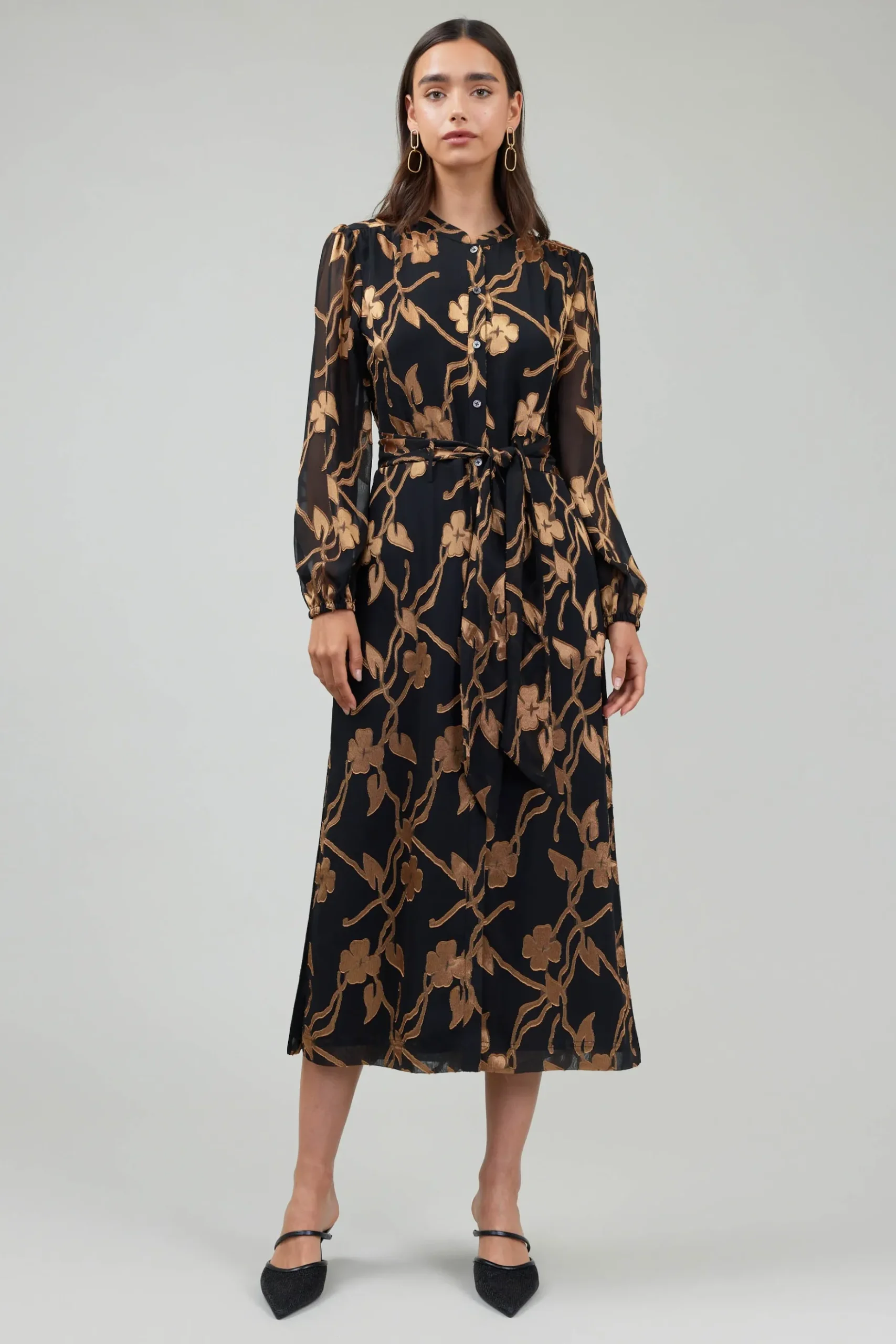Current Air Textured Floral Midi Dress BLACKGOLD Fashion