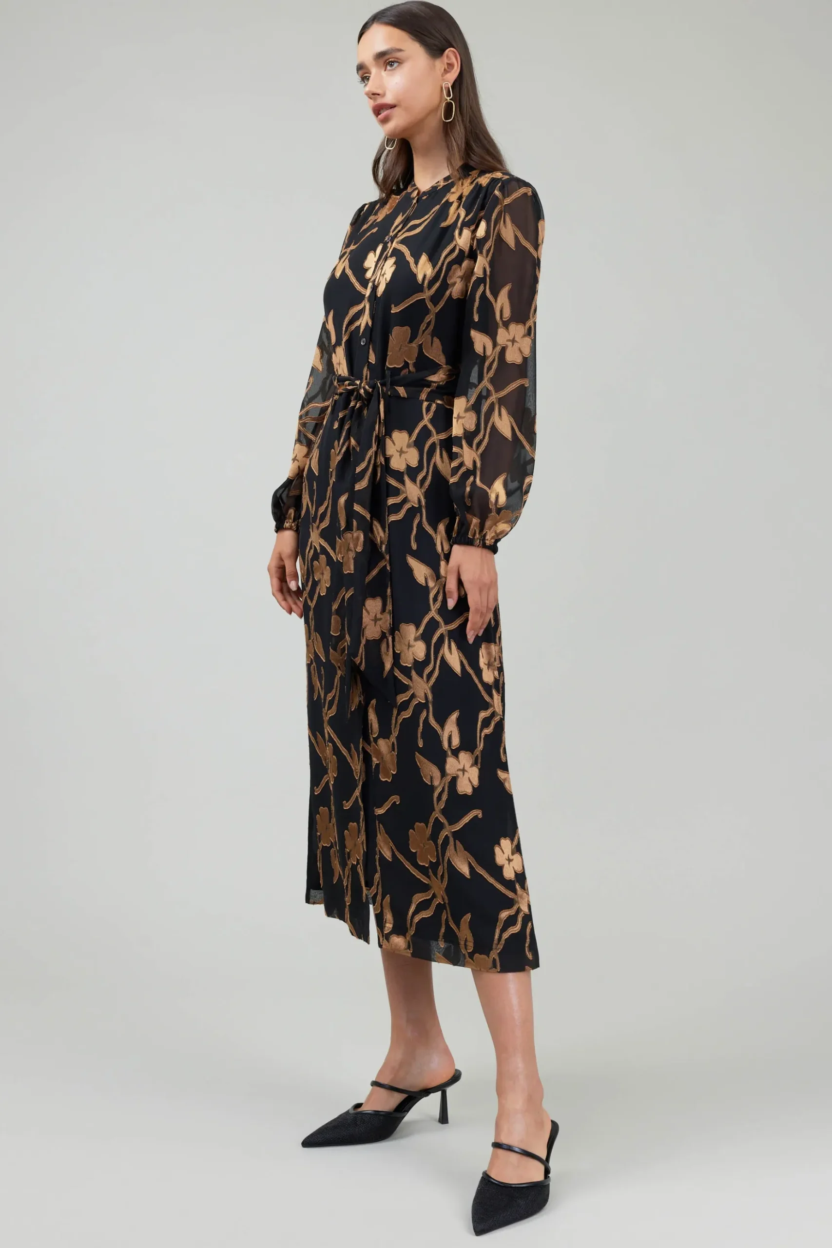 Current Air Textured Floral Midi Dress BLACKGOLD Fashion