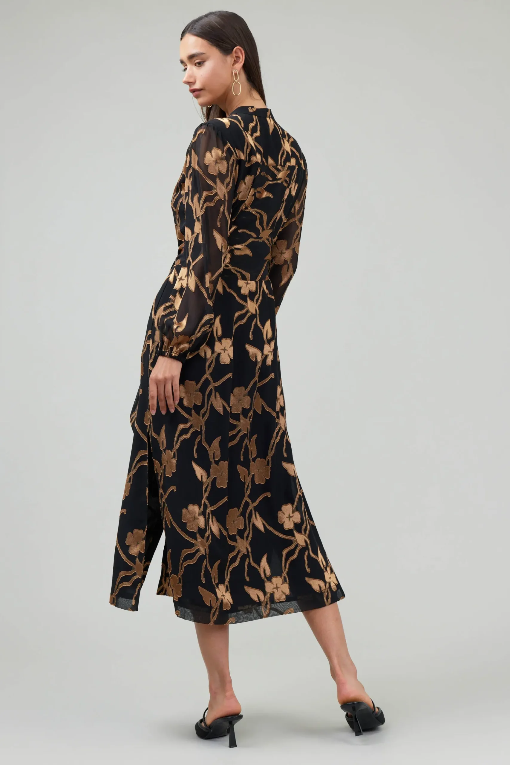 Current Air Textured Floral Midi Dress BLACKGOLD Fashion