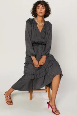 Current Air Tiered Skirt Midi Dress CHARCOAL Best