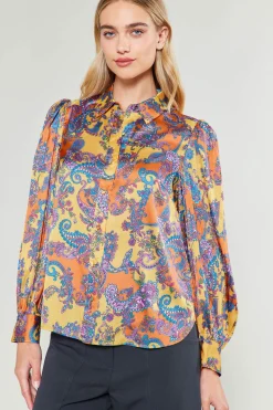 Current Air Tonal Paisley Pleated Shirt ORANGEPAISLEY Discount
