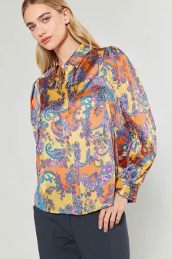 Current Air Tonal Paisley Pleated Shirt ORANGEPAISLEY Discount