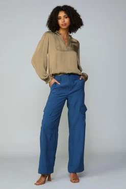 Current Air Top Stitch Placket Blouse ASHBROWN New